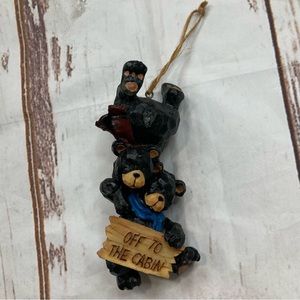 Rustic Black Bears Ornament Primitive Christmas Resin